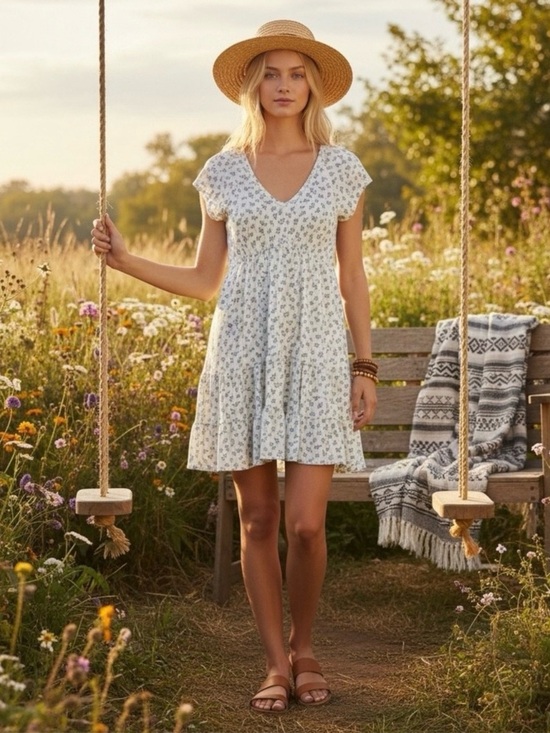 No Boundaries Dresses & Skirts - No Boundaries Light Blue Floral V-Neck Mini Dress Size XXL NWT